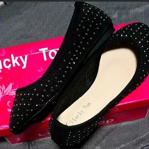 Girls Youth Dress Shoes Flats NEW Lucky Top Blk, Size 13, w/Rhinestones